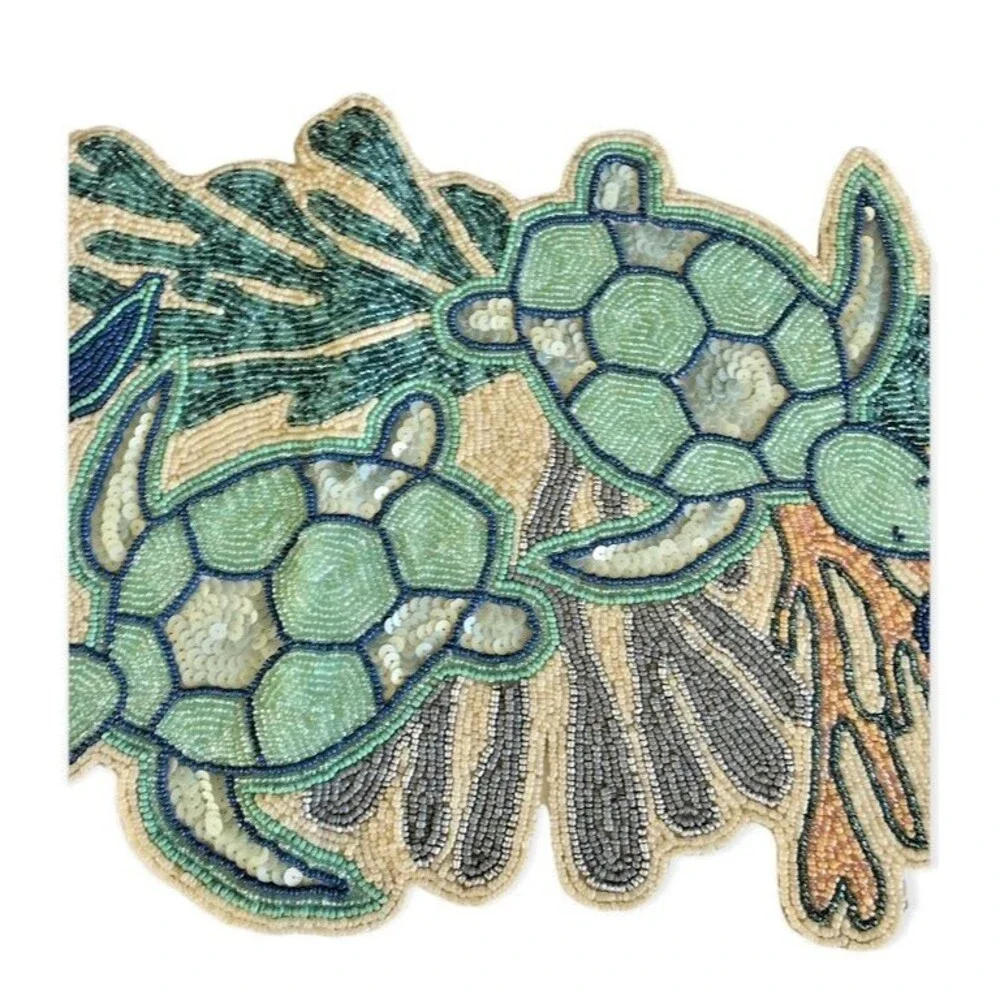 Sea Turtles Beaded Table Runner 36x14 Nautical Coral Ocean Beach Summer House